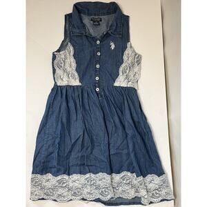 US POLO ASSN SIZE 8 DENIM AND LACE SLEEVELESS SHIRT DRESS